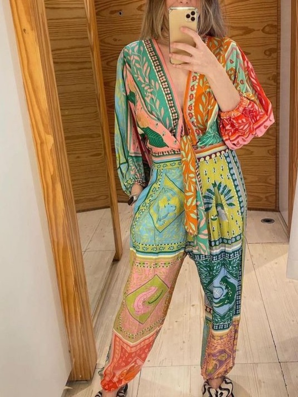 FARM Rio Multicolor Printed Tie-Front Jumpsuit Like New XS